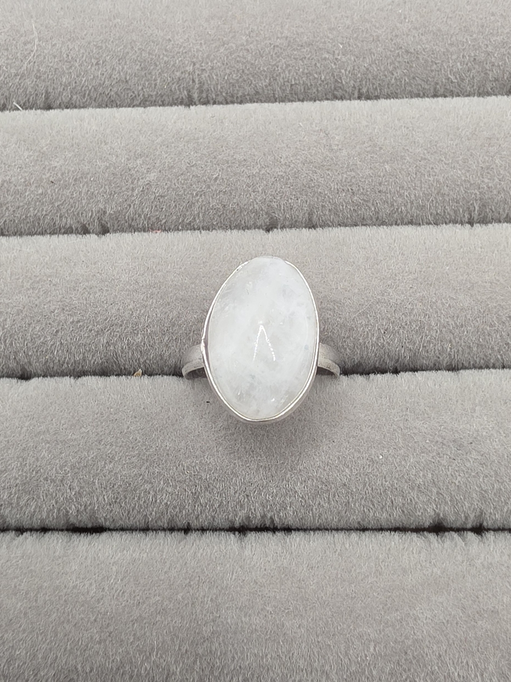 Silver Plated White Moonstone Oval Ring Size 6 1/4